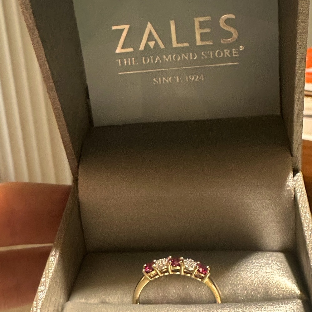 Zales Ruby and Diamond 10K Gold birthstone ring size five.